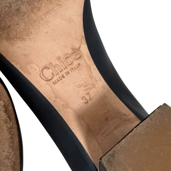 CHLOE Lauren Navy Leather Scalloped Pumps Low Heel size 37, 6.5 - Picture 8 of 8